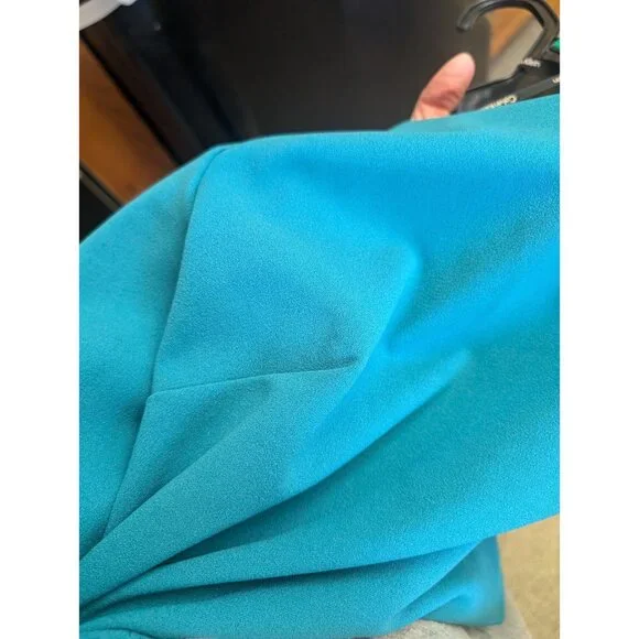 Calvin Klein, Blue/Teal Back Zip Sheath Dress with Bell Sleeves, Size 8 - Picture 8 of 8